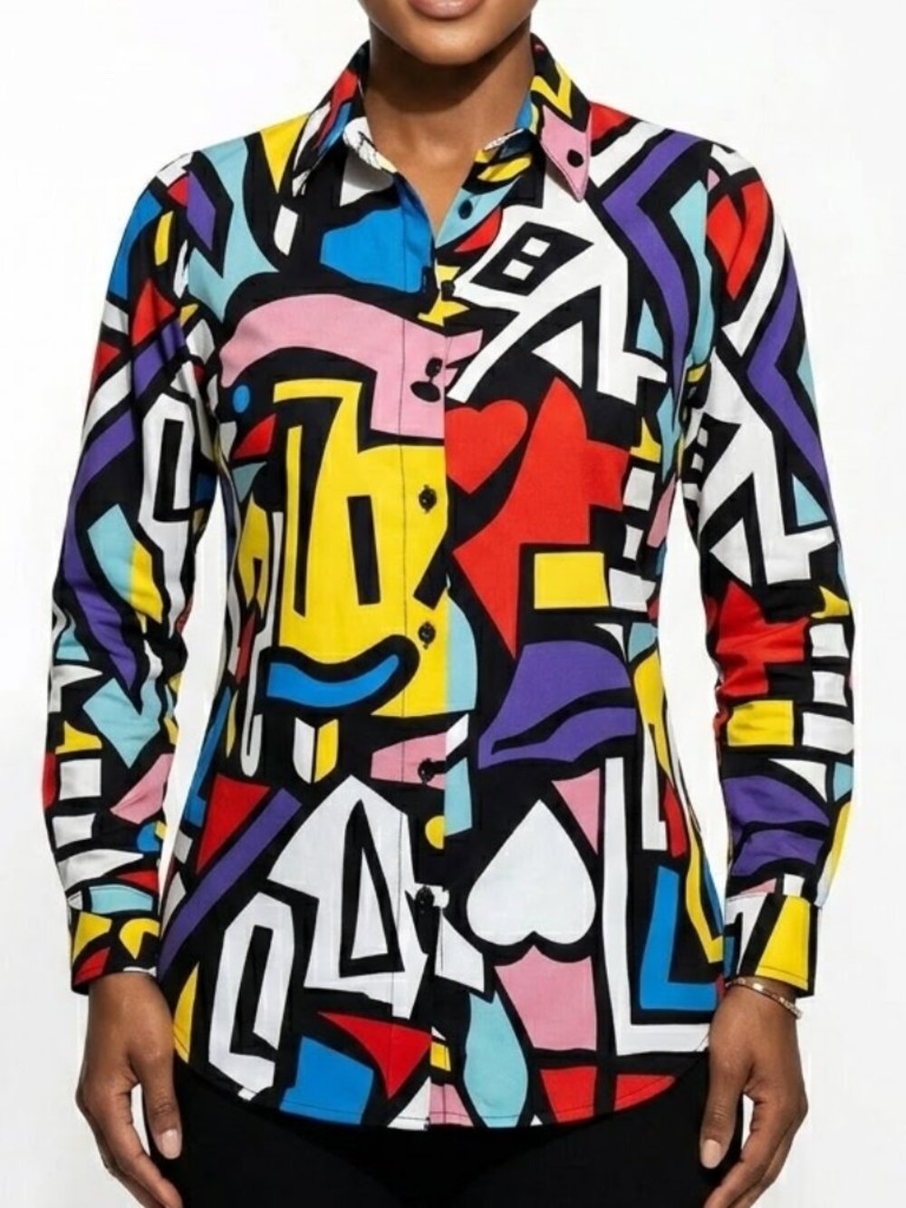 Big Dart Memphis Design Pop Art Shirt Abstract Geometric Viscose Button Up 8